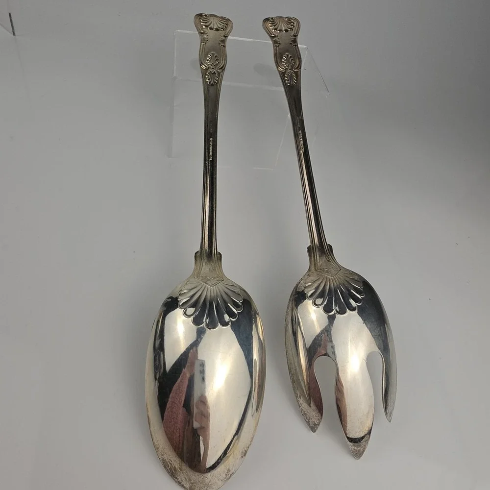 Sheffield Silver Co Kings Pattern Silverplate Salad Serving Spoon Fork Italy
